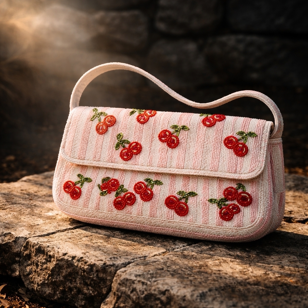 Viral TJ Maxx Cherry Beaded Shoulder Bag in Light Pink